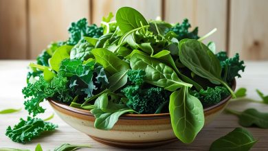 A bowl of the healthiest leafy green vegetables, including kale, spinach, and arugula