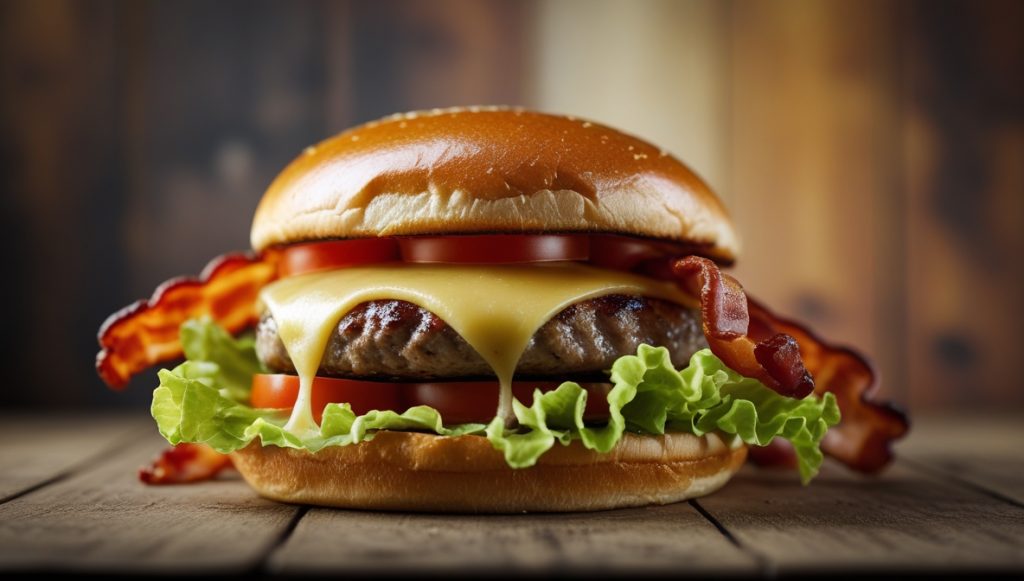 Grilling the perfect hamburger with juicy beef patty and melting cheese.